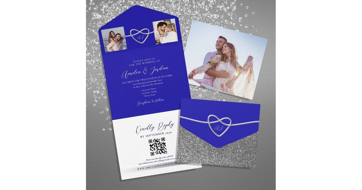 Marry Blue Code Photos Royal Blue Wedding QR Code All In One Invitation | Zazzle