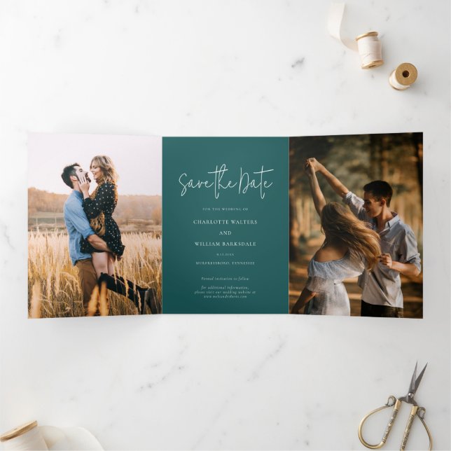Photos Script Modern Wedding Save The Date Card (Inside)