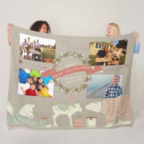 PhotosRustic Polar Bear Fawn Fox Christmas Pattern Fleece Blanket