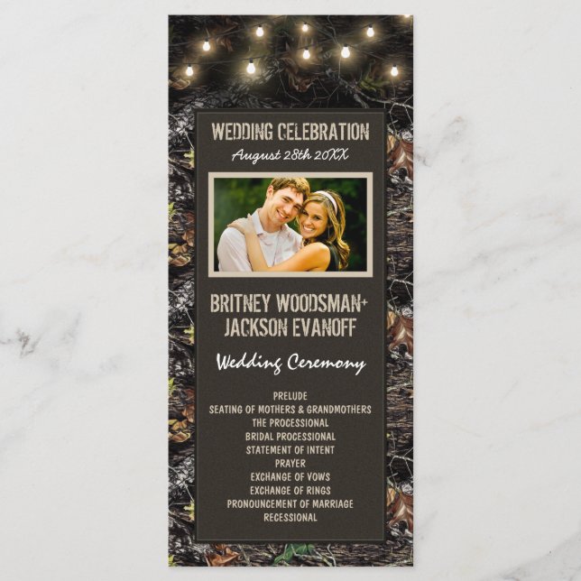 PhotoString Lights + Hunting Camo Wedding Programs (Front)