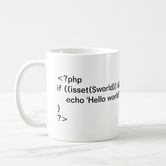 PHP Hello World! conditional code mug (Left)