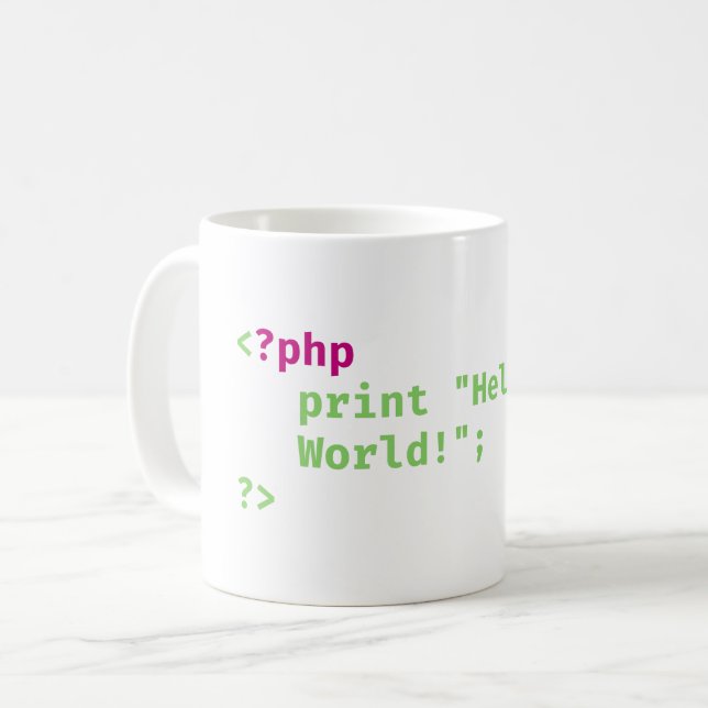 php - print hello world - Coding Pun Coffee Mug (Front Left)