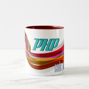 PHP- Red Orange Gray Smooth wave Two-Tone Coffee Mug