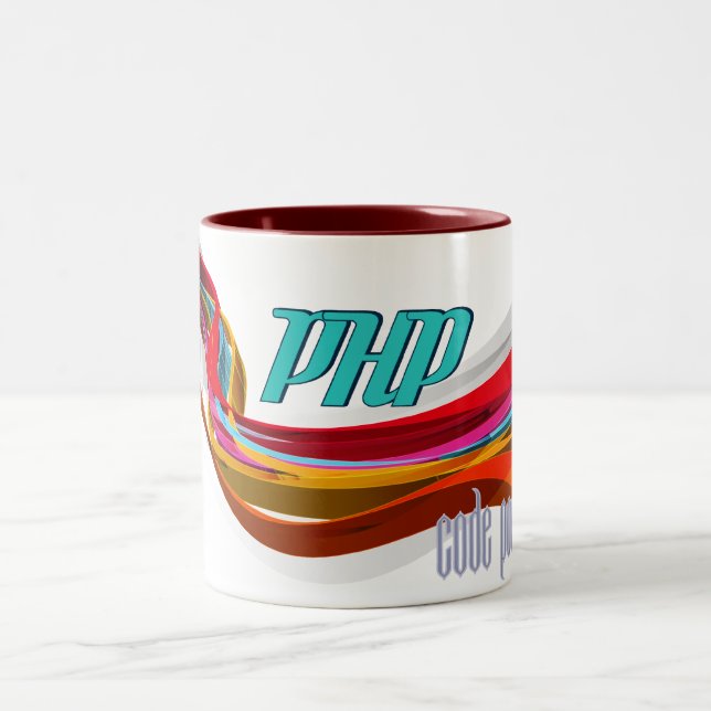 PHP- Red Orange Gray Smooth wave Two-Tone Coffee Mug (Center)