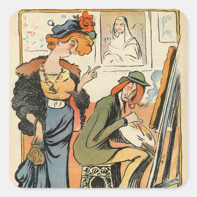 Phryne: caricature of an artist's model square sticker (Front)