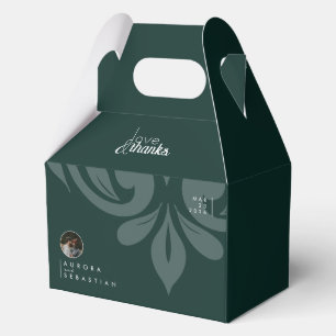 Phthalo Green Damask Sleek Minimal Photo Wedding Favor Boxes