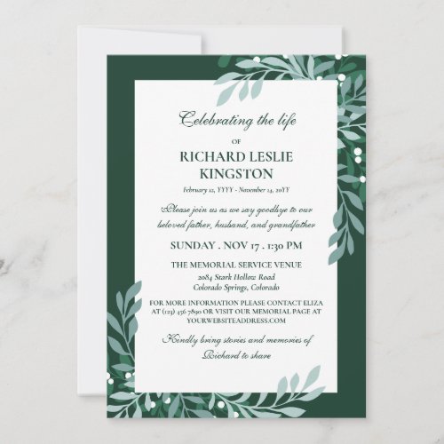 Phthalo Greenery  White Berries Life Celebration Invitation