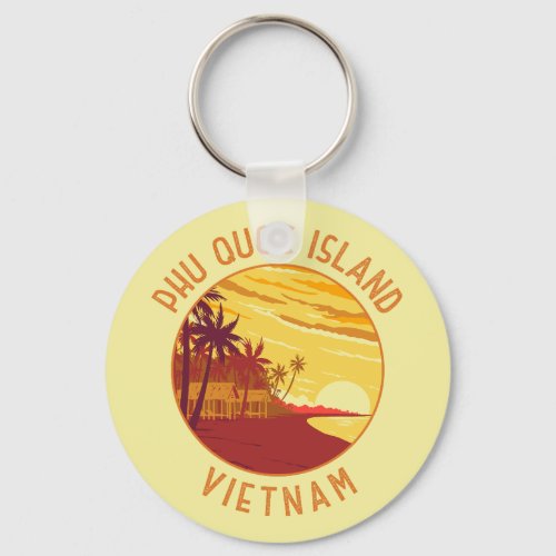 Phu Quoc Island Vietnam Retro Distressed Circle Keychain