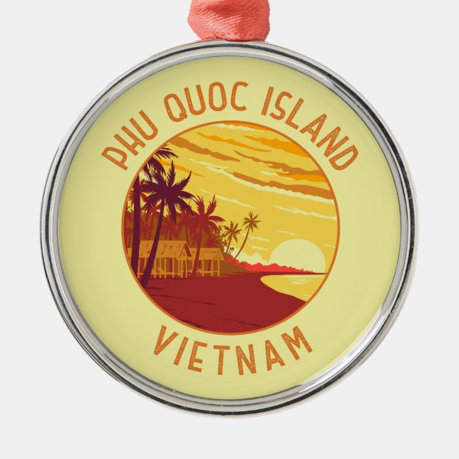 Phu Quoc Island Vietnam Retro Distressed Circle Metal Ornament (Front)