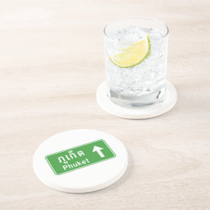 Phuket Ahead ⚠ Thai Highway Traffic Sign ⚠ Sandstone Coaster