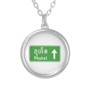 Phuket Ahead ⚠ Thai Highway Traffic Sign ⚠ Silver Plated Necklace