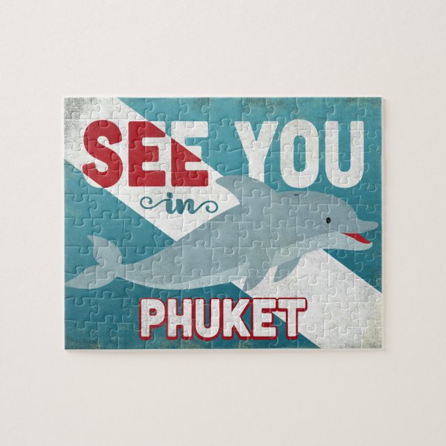 Phuket Dolphin - Retro Vintage Travel Jigsaw Puzzle (Horizontal)