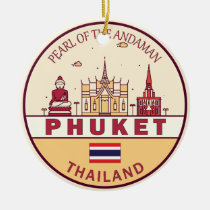 Phuket Thailand City Skyline Emblem Ceramic Ornament