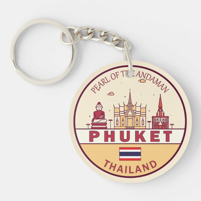Phuket Thailand City Skyline Emblem Keychain (Front)