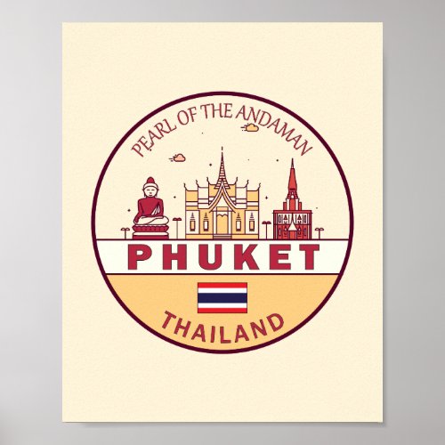 Phuket Thailand City Skyline Emblem Poster