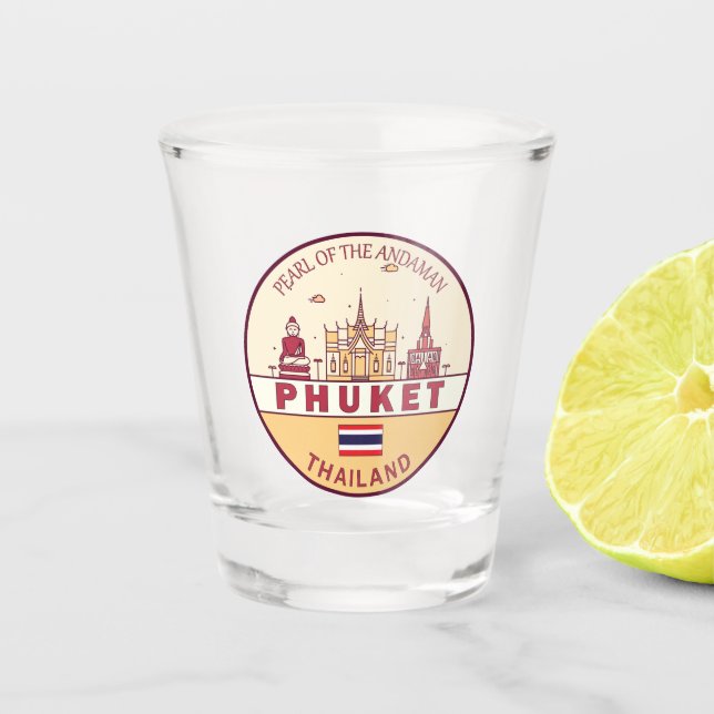 Phuket Thailand City Skyline Emblem Shot Glass (Front)