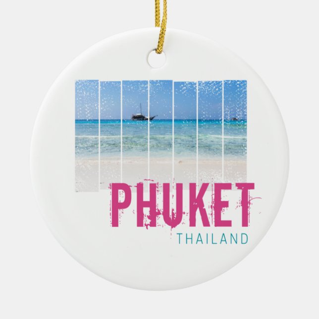 Phuket Thailand Vintage Beach Panorama Souvenir Ceramic Ornament (Front)