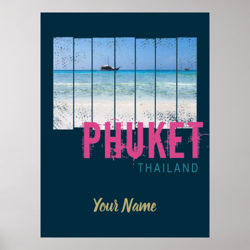  Phuket Thailand Vintage Beach Panorama Souvenir Poster