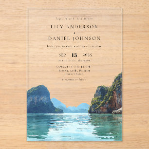 Phuket Thailand Watercolor Destination Wedding Acrylic Invitations