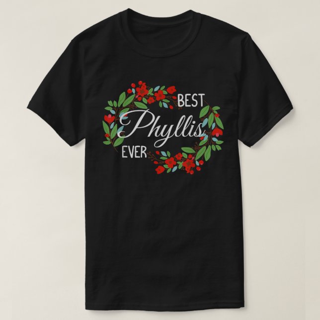 Phyllis Personalized Name Floral Wreath Flower  T-Shirt (Design Front)