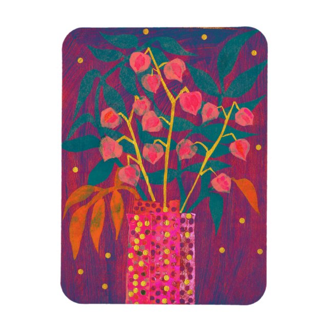 Physalis Autumn Plants Bouquet Colorful Floral Art Magnet (Vertical)