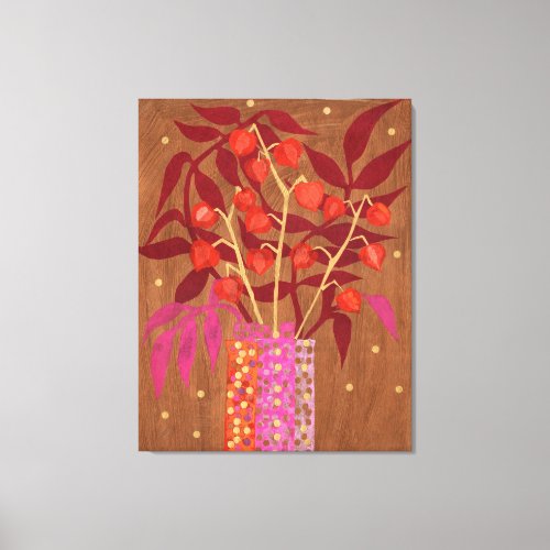Physalis Chinese Lanterns Paper Collage Floral Art Canvas Print