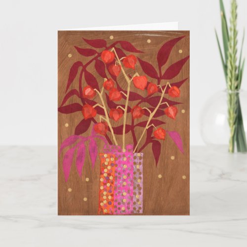 Physalis Chinese Lanterns Paper Collage Floral Art Note Card