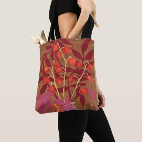 Physalis Chinese Lanterns Paper Collage Floral Art Tote Bag