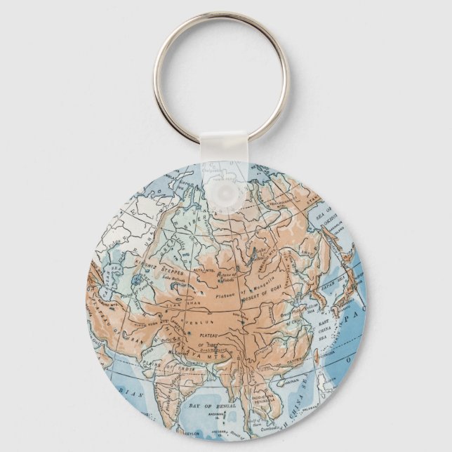 Physical Map of Asia (1916) Keychain (Front)