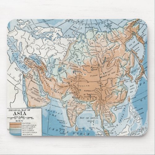 Physical Map of Asia 1916 Mouse Pad