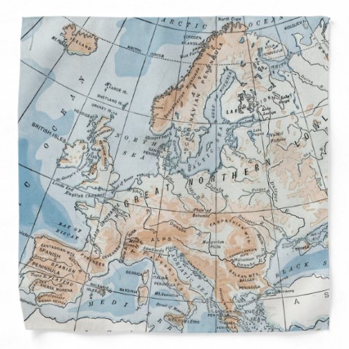 Physical Map of Europe 1916 Bandana