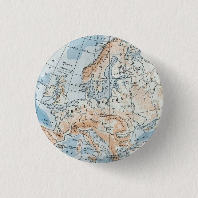 Physical Map of Europe (1916) Button (Front)