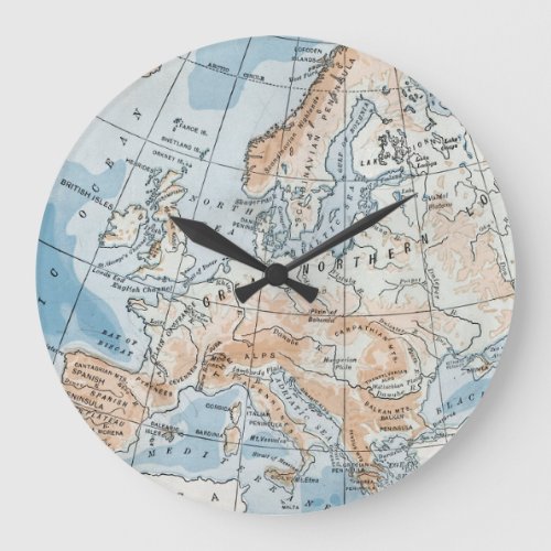 Physical Map of Europe 1916 Large Clock