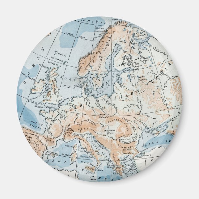 Physical Map of Europe (1916) Magnet (Front)