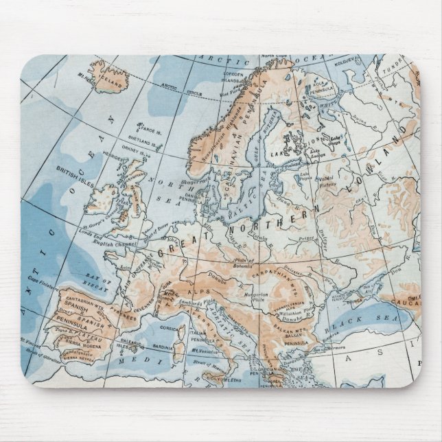 Physical Map of Europe (1916) Mouse Pad (Front)