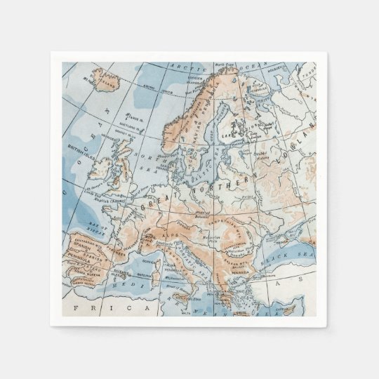Physical Map of Europe (1916) Napkins