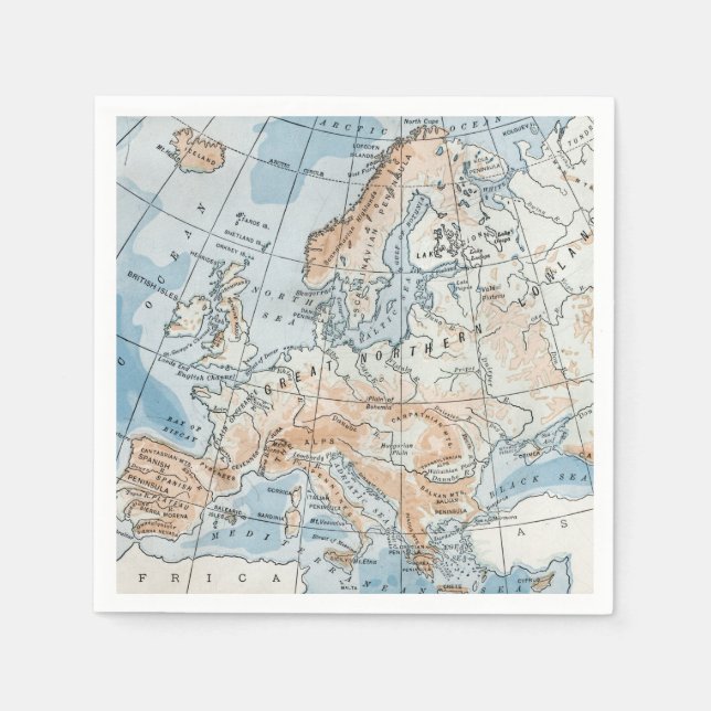 Physical Map of Europe (1916) Napkins (Front)