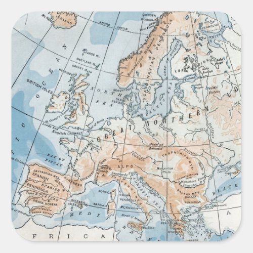 Physical Map of Europe 1916 Square Sticker