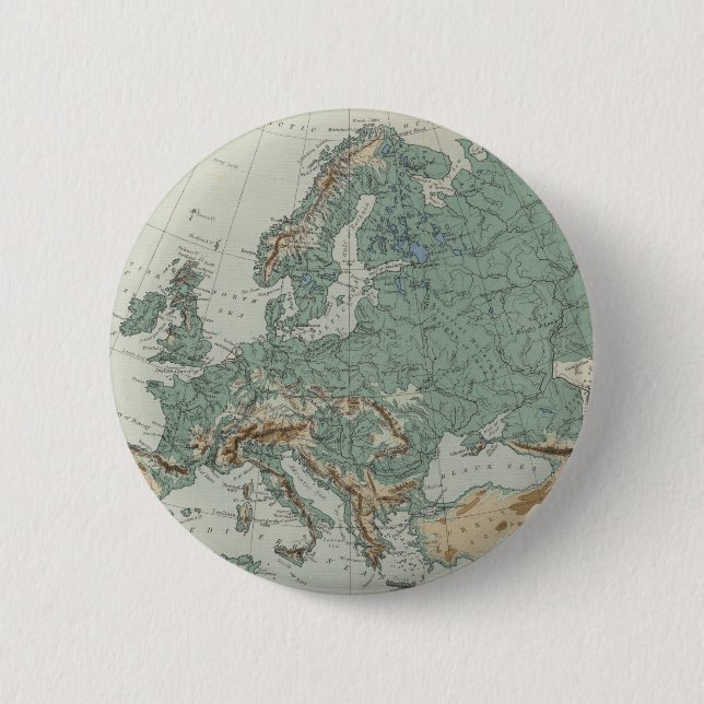 Physical Map of Europe Button (Front)