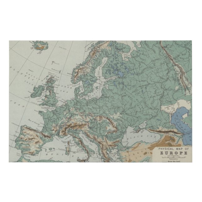 Physical Map of Europe Faux Canvas Print (Front)