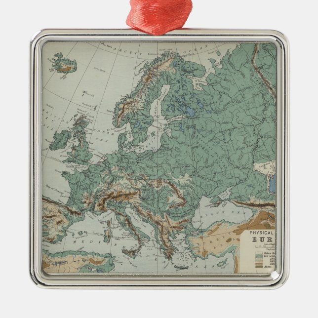 Physical Map of Europe Metal Ornament (Front)