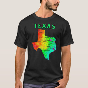 Physical Map Of Texas Major Cities Lakes Rivers Us T-Shirt
