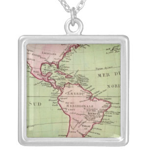 Physical map of the Americas Silver Plated Necklace