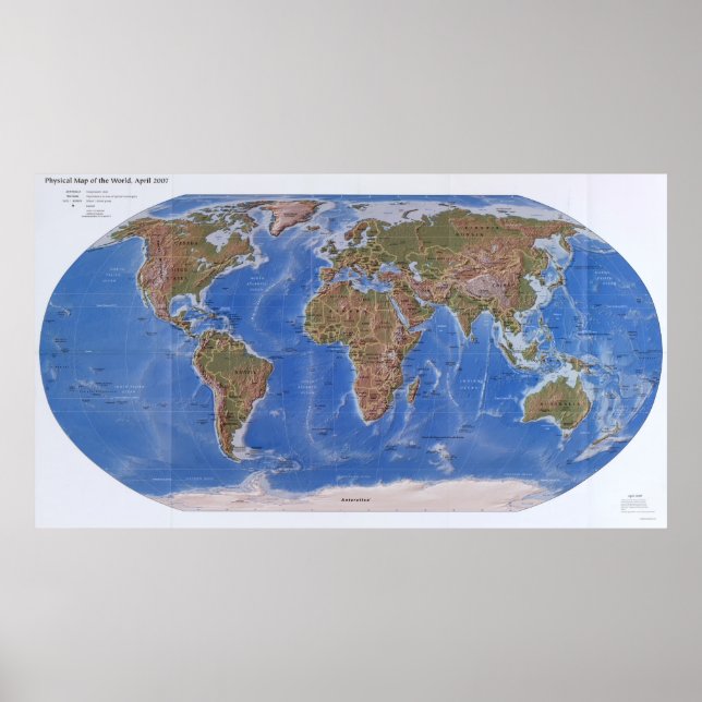 Physical map of the world, April 2007 Poster (Front)