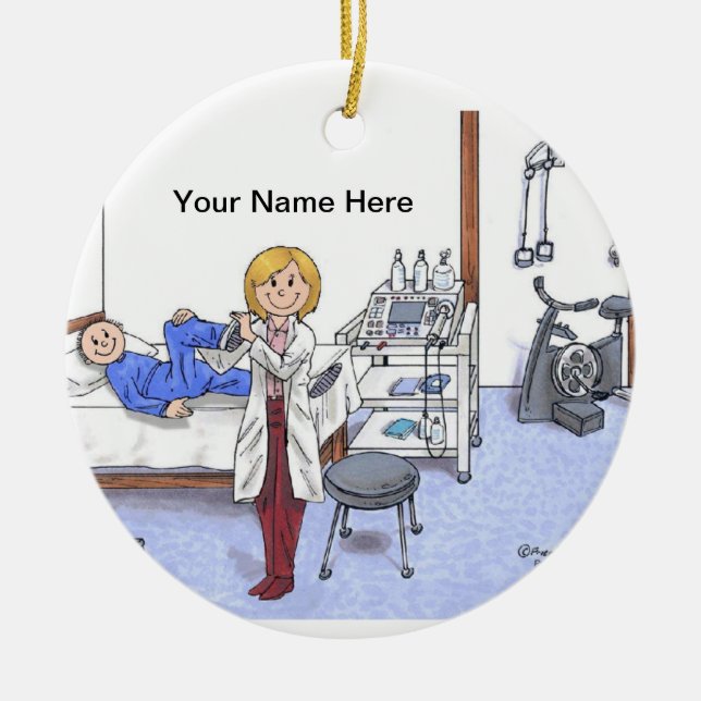 Physical Therapist, Blonde - Personalized Cartoon Ceramic Ornament (Front)