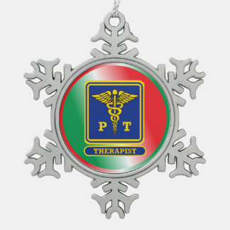 Physical Therapist Caduceus Shield Snowflake Pewter Christmas Ornament