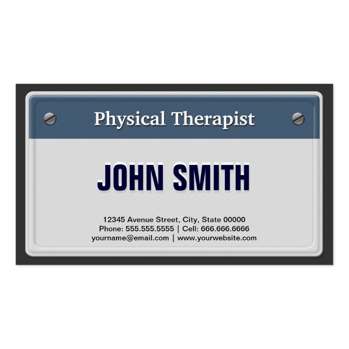 Physical Therapist Cool Car License Plate Business Card Template