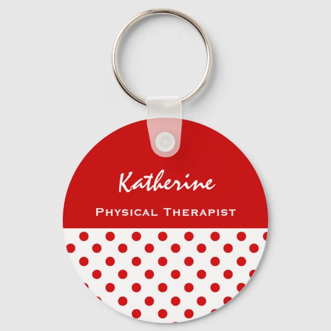 Physical Therapist Cute Polka Dot Keychain Gift (Front)