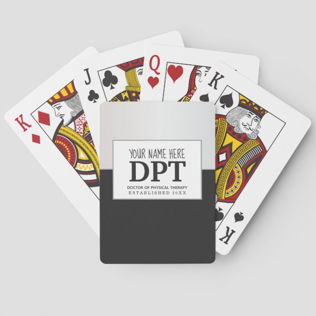Physical Therapist DPT Customized Silver & Black Poker Cards (Back)