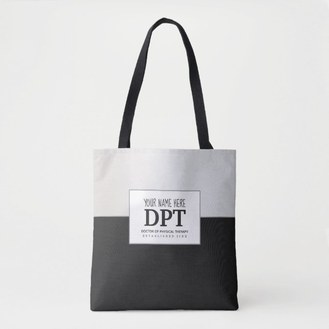 Physical Therapist DPT Customized Silver & Black Tote Bag (Front)